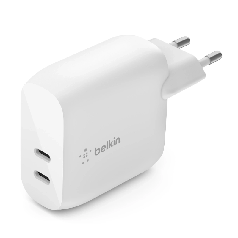 شارژر دیواری شارژ سریع 40 وات بلکین مدل WCB006vfWH با دو پورت USB-C