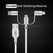 کابل تبدیل چندمنظوره USB به MicroUSB/ لایتنینگ/ USB-C هانیول مدل HC000041/CBL/MGT/1.2M/WHT طول 1٫2 متر