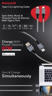 کابل تبدیل USB-C به لایتنینگ هانیول مدل HC000040/CBL/1.2M/GRY/B طول 1/2 متر