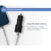 شارژر فندکی 37 وات فورس مدل FPLICAC2AC37WPDB Power Delivery با دو پورت USB-C PD و USB-A 4