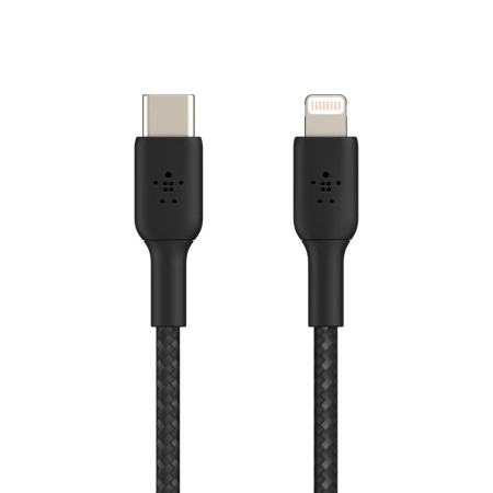 کابل شارژ سریع USB-C به لایتنینگ بلکین با روکش بافته و طول 2 متر مدل CAA004bt2MBK