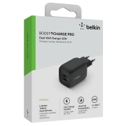 شارژر دیواری 65 وات بلکین مدل WCH013vfBK USB-C PD/GaN/PPS با دو پورت USB-C 4