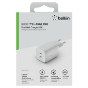 شارژر دیواری 65 وات بلکین مدل WCH013vfWH USB-C PD/GaN/PPS با دو پورت USB-C 4