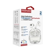 هندزفری بی‌سیم (ایربادز بلوتوث) پرومیت مدل TRANSPODS.WHITE با محفظه شفاف 1