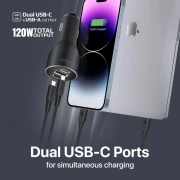 شارژر فندکی 120 وات پرومیت مدل POWERDRIVE-120 با دو پورت USB-C و یک پورت USB-A 4