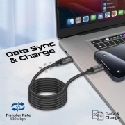 کابل USB-C به USB-C شارژ سریع پرومیت مدل SPRINGY.BLACK به طول 1.2 متر و امکان مرتب شدن مغناطیسی 2