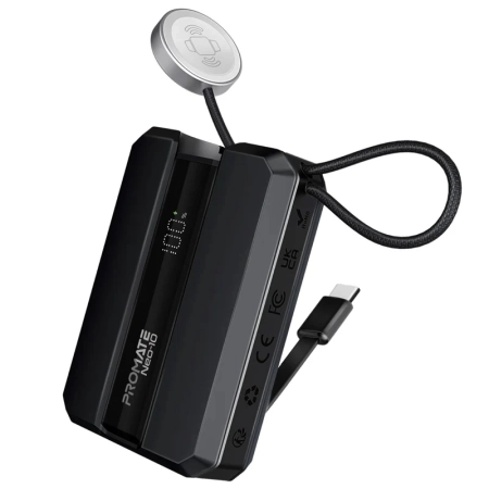 پاوربانک پرومیت مدل NEO-10.BLACK به ظرفیت 10000 میلیآمپرساعت و دارای پد شارژ اپل واچ
