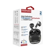 هندزفری بی‌سیم (ایربادز بلوتوث) پرومیت مدل TRANSPODS.BLACK با محفظه شفاف 8