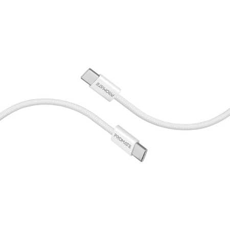 کابل USB-C به USB-C شارژ سریع پرومیت مدل ECOLINE-CC120.WHITE به طول 1.2 متر و پشتیبانی از توان 60 وات