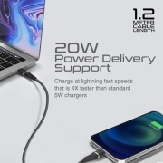 کابل USB-C به لایتنینگ شارژ سریع پرومیت مدل POWERLINE-CI120 به طول 1.2 متر- مشکی 4