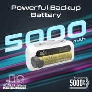 پاوربانک فوق کوچک پرومیت مدل POWERUP-DUO به ظرفیت 5000 میلی‌آمپرساعت با کانکتور USB-C و لایتنینگ داخلی- رنگ سفید