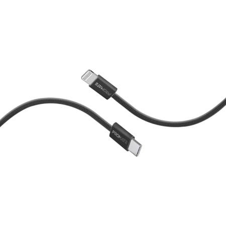 کابل USB-C به لایتنینگ شارژ سریع پرومیت مدل ECOLINE-CI120 به طول 1.2 متر و پشتیبانی از توان 27 وات- مشکی