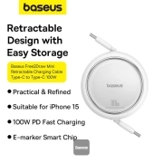 کابل شارژ سریع USB-C به USB-C بیسوس مدل Free2 Draw Mini یک متر سفید