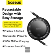 کابل شارژ سریع USB-C به USB-C بیسوس مدل Free2 Draw Mini یک متر مشکی