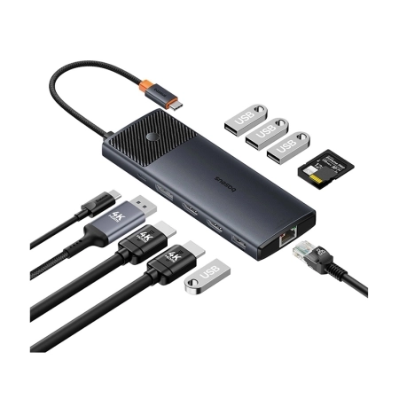 هاب 11 پورت بیسوس مدل Metal Gleam Series II - مشکی