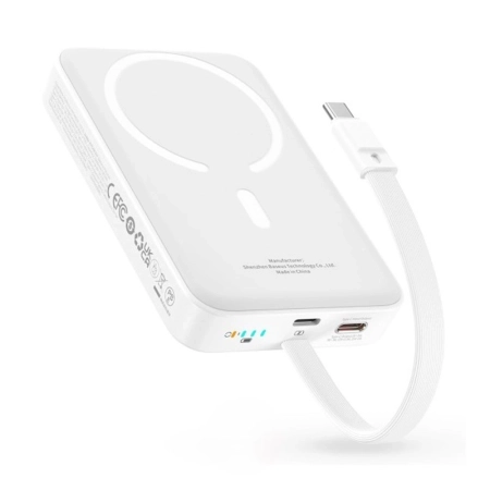 پاوربانک بیسیم بیسوس مدل Magnetic Mini 30W ظرفیت 10000mAh - سفید