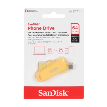فلش مموری سن دیسک مدل PHONE DRIVE ظرفیت 64GB- زرد