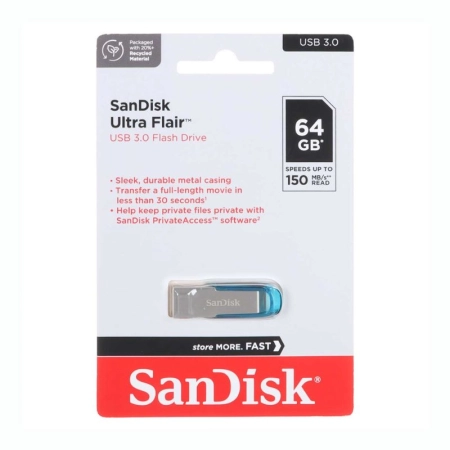 فلش مموری سن دیسک مدل UlLTRA FLAIR ظرفیت 64GB - آبی