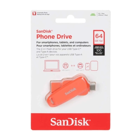 فلش مموری سن دیسک مدل PHONE DRIVE ظرفیت 64GB- نارنجی