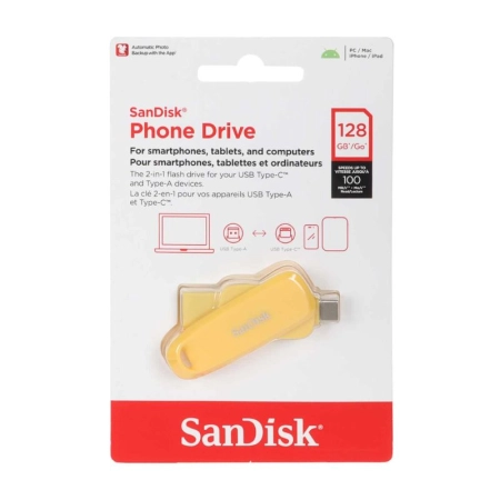 فلش مموری سن دیسک مدل PHONE DRIVE ظرفیت 128GB- زرد
