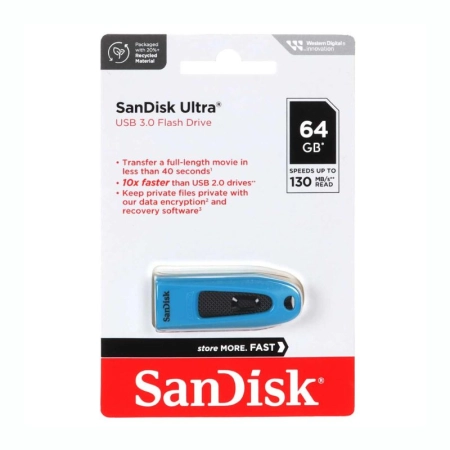 فلش مموری سن دیسک مدل ULTRA ظرفیت 64GB- آبی