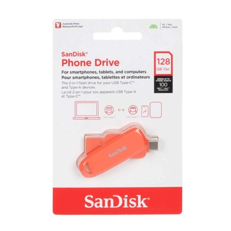 فلش مموری سن دیسک مدل PHONE DRIVE ظرفیت 128GB- نارنجی