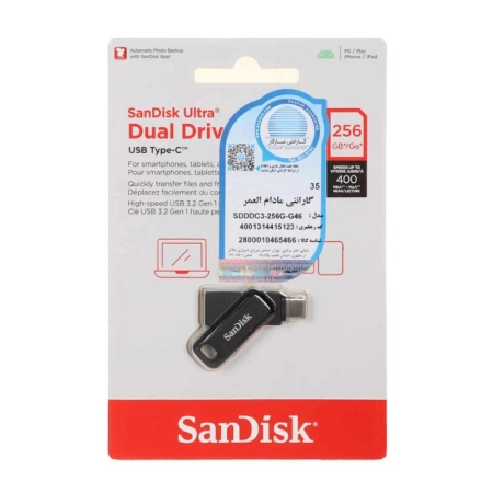 فلش مموری سن دیسک مدل ULTRA DUAL DRIVE GO ظرفیت 256GB- مشکی