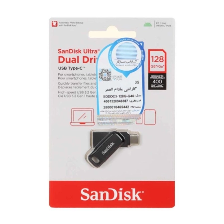فلش مموری سن دیسک مدل ULTRA DUAL DRIVE GO ظرفیت 128GB- مشکی
