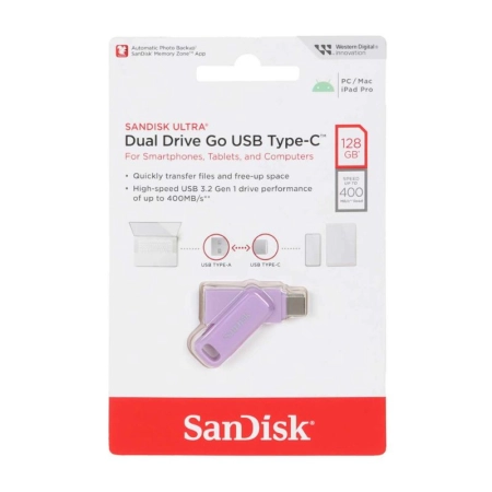 فلش مموری سن دیسک مدل ULTRA DUAL DRIVE GO ظرفیت 128GB- بنفش