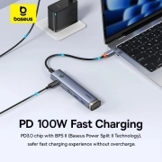 هاب 6 پورت بیسوس مدل UltraJoy Series - خاکستری تیره 3