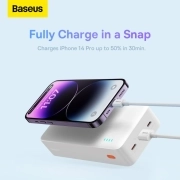 پاوربانک بیسوس مدل Airpow PPQD090102 ظرفیت 30000mAh و توان 20W - سفید 1