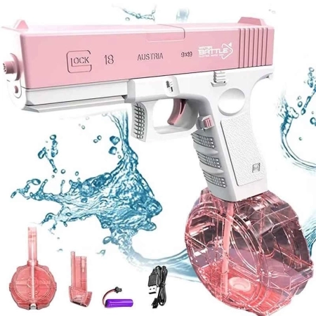 تفنگ آبپاش شیائومی مدل Glock Electric Water Gun 434ml+58ml – صورتی
