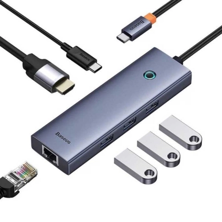 هاب USB-C شش پورت بیسوس مدل B00052807813-00 - خاکستری