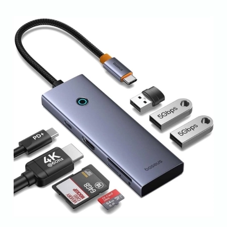 هاب USB-C هفت پورت بیسوس مدل B00052803811-00 - خاکستری
