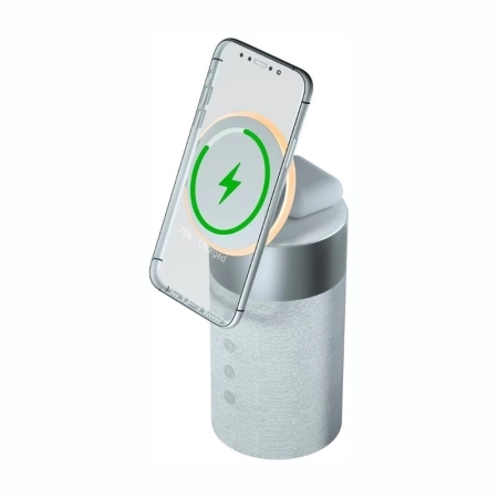 اسپیکر بلوتوثی و شارژر بی‌سیم فورس مدل FPYMS2IN1SPEAKERS - نقره‌ای