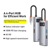 هاب USB چهار پورت بیسوس مدل Metal Gleam CAHUB-CY0G – خاکستری