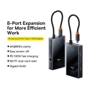 هاب USB-C هشت پورت بیسوس مدل PioneerJoy - خاکستری