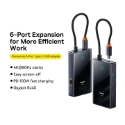 هاب USB-C شش پورت بیسوس مدل PioneerJoy - خاکستری