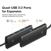 هاب چهار پورت USB بیسوس مدل Lite Series WKQX030401 - خاکستری 3