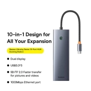 هاب USB-C ده پورت بیسوس مدل UltraJoy- خاکستری