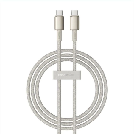 کابل شارژ سریع USB-C به USB-C بیسوس مدل Tungsten Gold 100W طول 1m - تیتانیومی