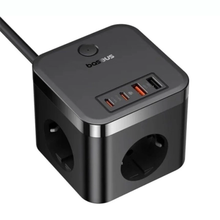 شارژر رومیزی و چند راهی برق بیسوس مدل PowerCombo BPS30-3E - مشکی