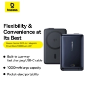 پاوربانک مگنتی بیسوس مدل Nomos 3-in-1 PPNMS-1030SC ظرفیت 10000mAh – مشکی