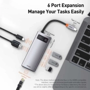 هاب USB-C شش پورت بیسوس مدل Metal Gleam Series- خاکستری