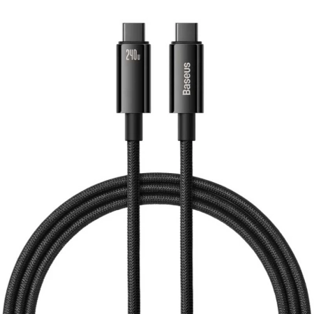 کابل شارژ سریع USB-C به USB-C بیسوس مدل Tungsten Gold 240Wطول 1m - مشکی