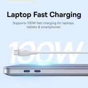 کابل شارژ سریع USB-C به USB-C بیسوس مدل Pudding Series 100W - سفید