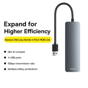هاب چهار پورت بیسوس مدل UltraJoy Series Lite - خاکستری