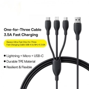 کابل شارژ سریع USB-A به Micro USB/Lightning /USB-C بیسوس مدل Ultra Fast 3.5A طول 1.3m - مشکی