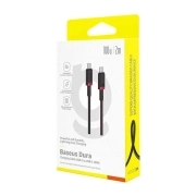 کابل شارژ سریع USB-C به USB-C بیسوس مدل Dura 100W طول 2m – قرمز/مشکی