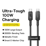 کابل شارژ سریع USB-C به USB-C بیسوس مدل Unbreakable 100W طول 1m - مشکی
